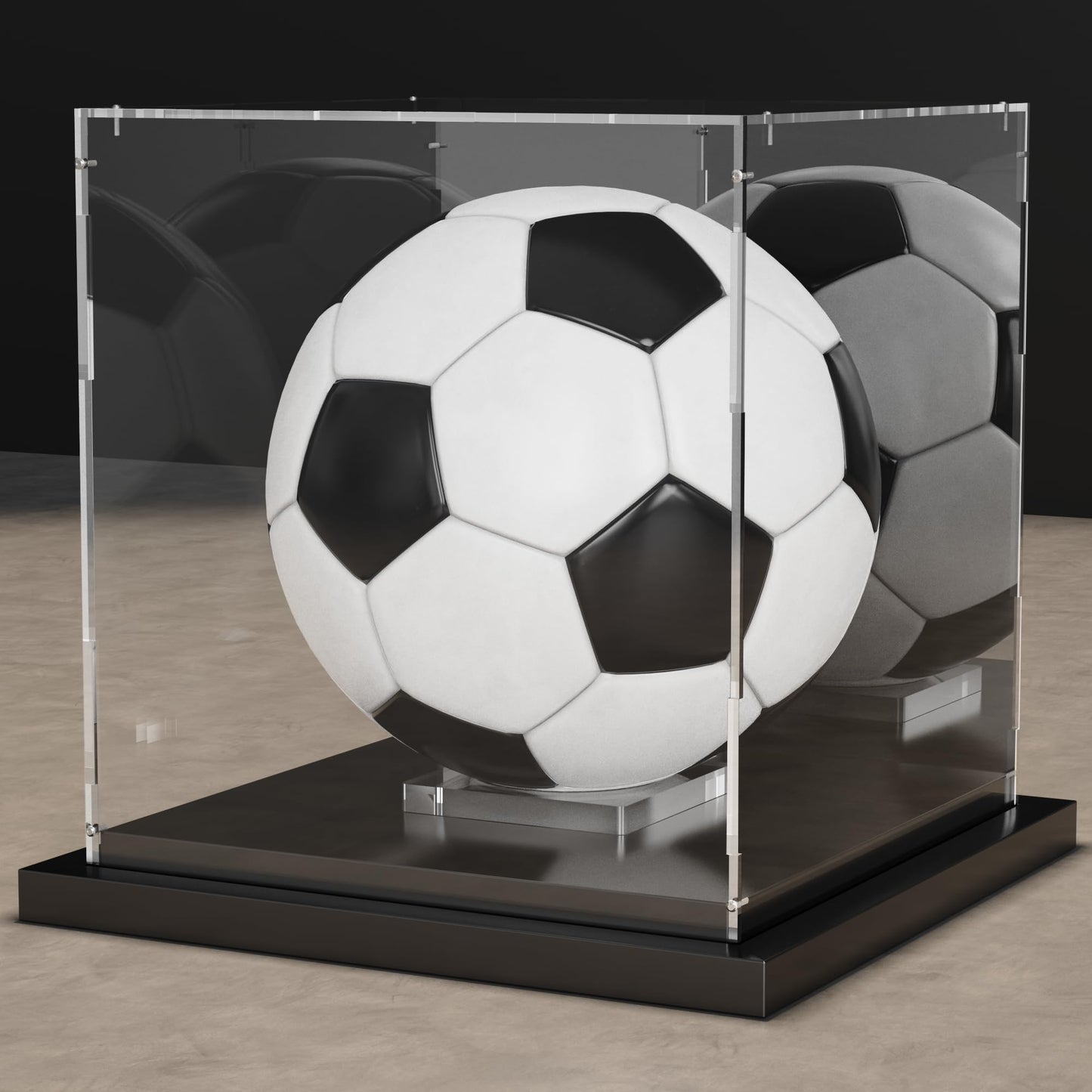 Putros Soccer Ball Display Case with Mirror and Black Metal Stackable Base Acrylic Soccer Ball Case with Transparent Removable Built-in Soccer Ball Display Stand for Autographed Volleyball