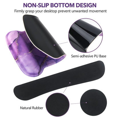 AIMSA Ergonomic Keyboard Wrist Rest and Mouse Pad with Wrist Support Set, Memory Foam Non-Slip Rubber Base, for Home, Office, Easy Typing, Pain Relief, Purple Marble