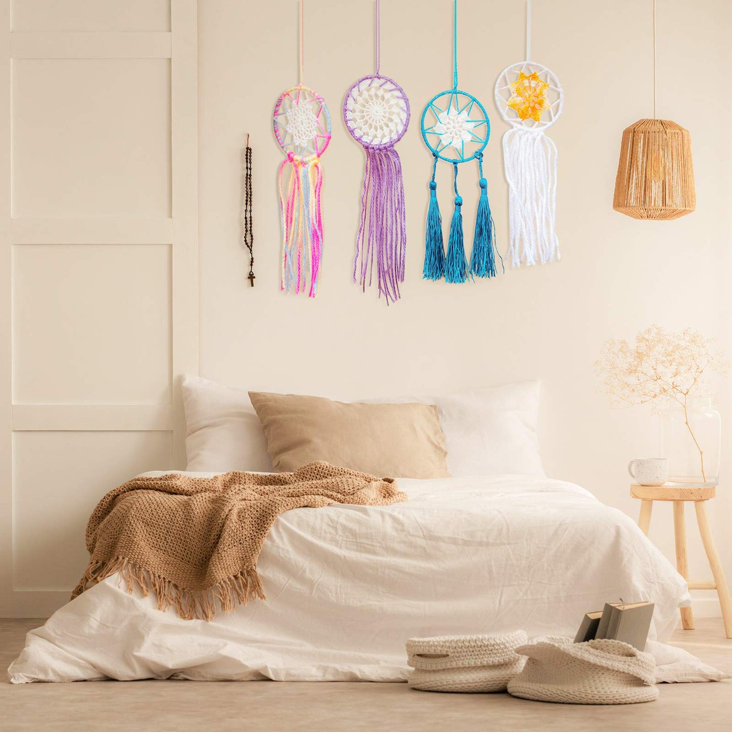 Chuangdi 8 Pieces 6 to 8 Inch Crochet White Lace Doilies for Tables Handmade Round Lace Placemat Rustic Table Coasters Decors for Kitchen Dining Room Party Dressers Dream Catcher Decoration(White)