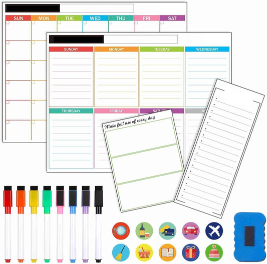 4 Pack Dry Erase 2024 Magnetic White Board Calendar Kit, Feela Monthly Weekly Calendar for Wall Refrigerator, Office Supplies with 8 Magnetic Erase Markers, 1 Eraser, 10 Stickers for Schedule
