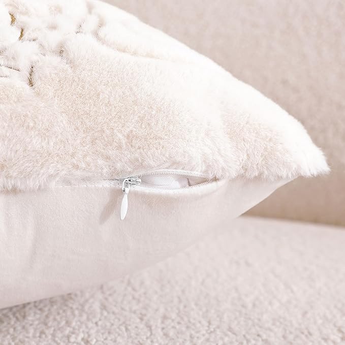 Christmas Throw Pillow Covers 18x18 Set of 2,Soft Plush Faux Fur Christmas Pillows Covers Embroidery Decorative Throw Pillows for Couch Bedroom Holiday Festivals Winter Home Decor