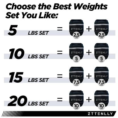 Adjustable Ankle Weights 1-5/10/15/20LBS Pair with Carry Bag - Breathable Fabrics, Reflective Trim - Strength Training Leg Wrist Arm Ankle Walking Weights Sets for Women Men Kids