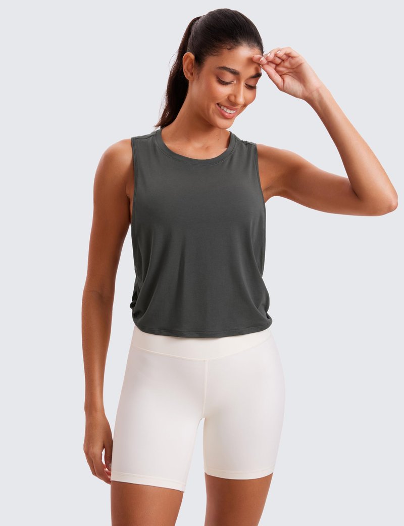 CRZ YOGA Pima Cotton Large Armhole Tank Tops for Women - Workout Sport Athletic Yoga Running Gym Loose Crop Sleeveless Shirts Grey Olive Large