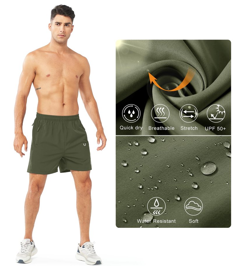 NORTHYARD Men's Athletic Running Shorts Gym Workout 7"/9"/5" Quick Dry Lightweight Sports Basketball Tennis 3 Zipper Pockets ARMYGREEN-5inch 4XL