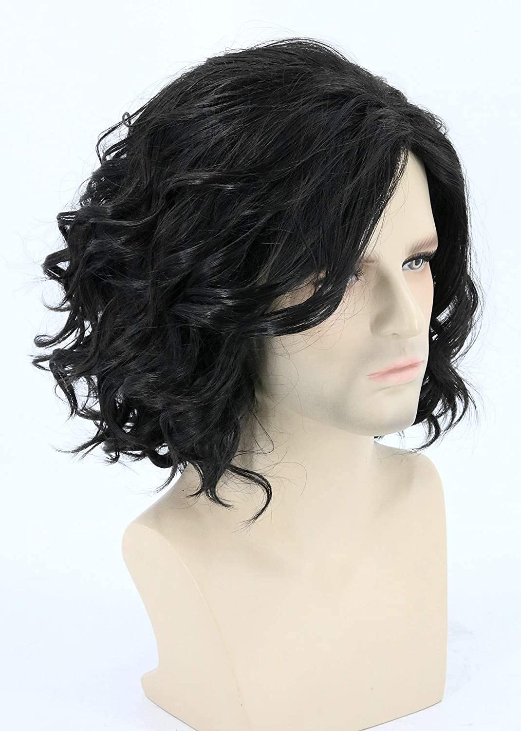 Topcosplay Mens Hair Wig Black Short Curly Fluffy Cosplay Halloween Costume Party Wigs