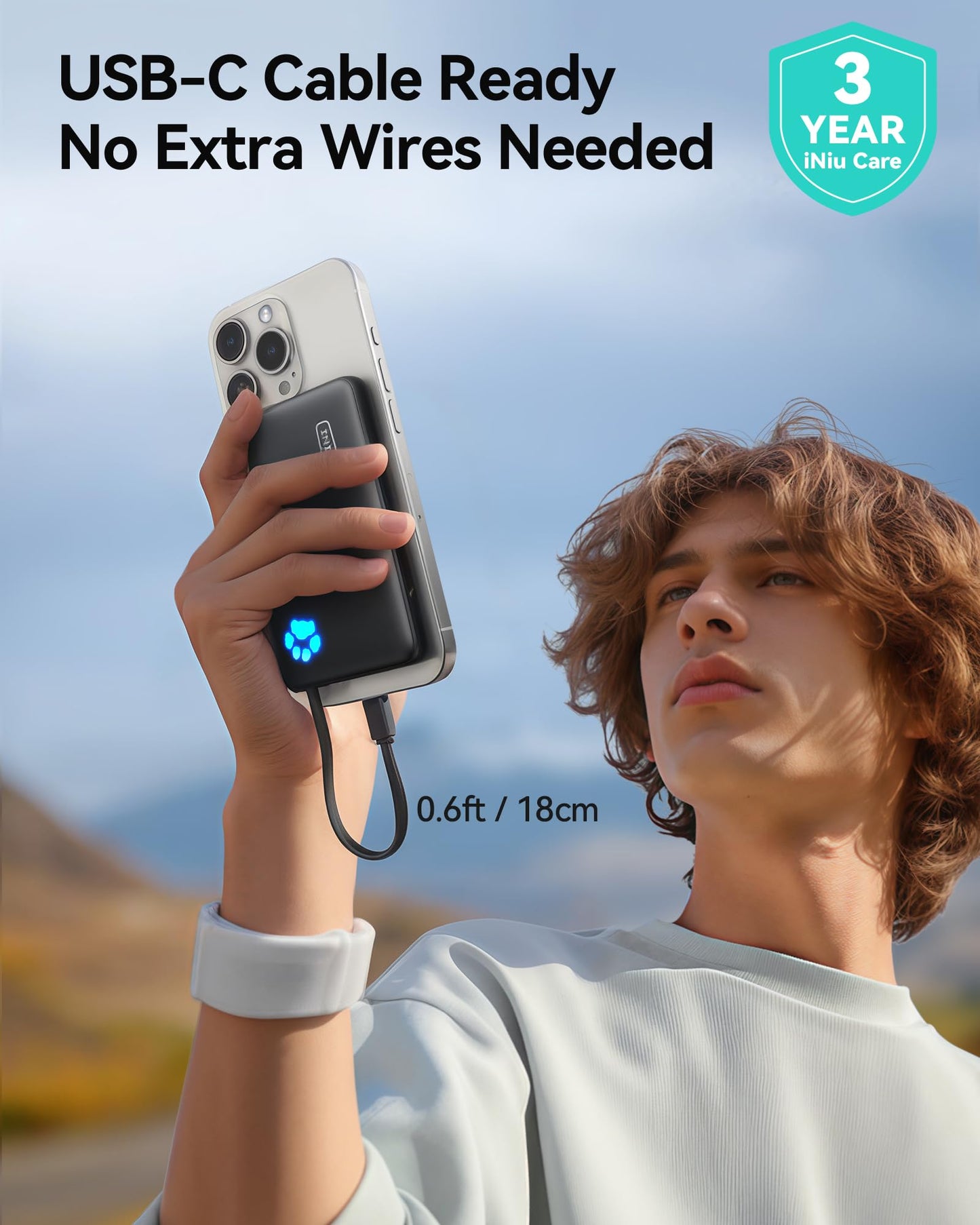 INIU 45W Portable Charger, 10000mAh Built-in USB C Cable Fast Charging Power Bank, Small Type C Battery Pack, Powerbank for iPhone 17 16 15 14, iPad, Samsung S25 S24 etc. Travel Camping Essentials