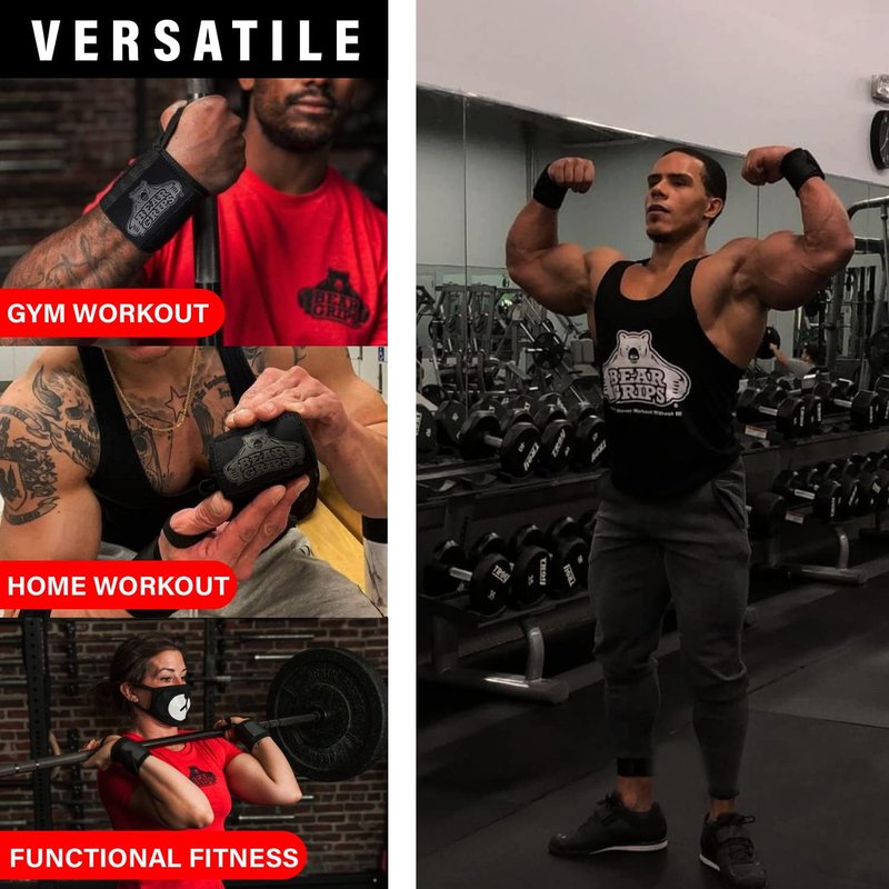 Bear Grips Extra Strength Gym Wrist Wraps for Weightlifting | 2 Compression Protectors | Quad Stitching | 18 Inches | Black, Unisex