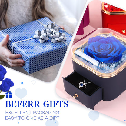Beferr Valentines Day Gifts for Her Preserved Real Rose with Necklace Eternal Roses Forever Flowers for Delivery Prime Mothers Anniversary Birthday Gifts for Women Mom Grandma Wife Daughter Girlfriend