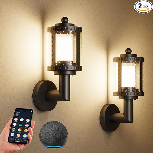 XMCOSY+ Outdoor Wall Lights, 1100LM LED Wall Sconces, Smart RGBW Porch Lights Outdoor, WiFi APP Control, Compatible with Alexa, Adjustable Dual-Head IP65 Waterproof Wall Lanterns, 2 Pack