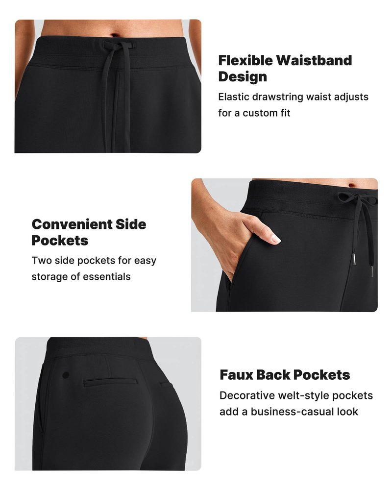 G4Free Trousers Pants for Women Wide Leg Sweatpants Mid Rise Drawstring Pull on Casual Relaxed Fit Lounge Pants with Pockets(Black,L,Regular)