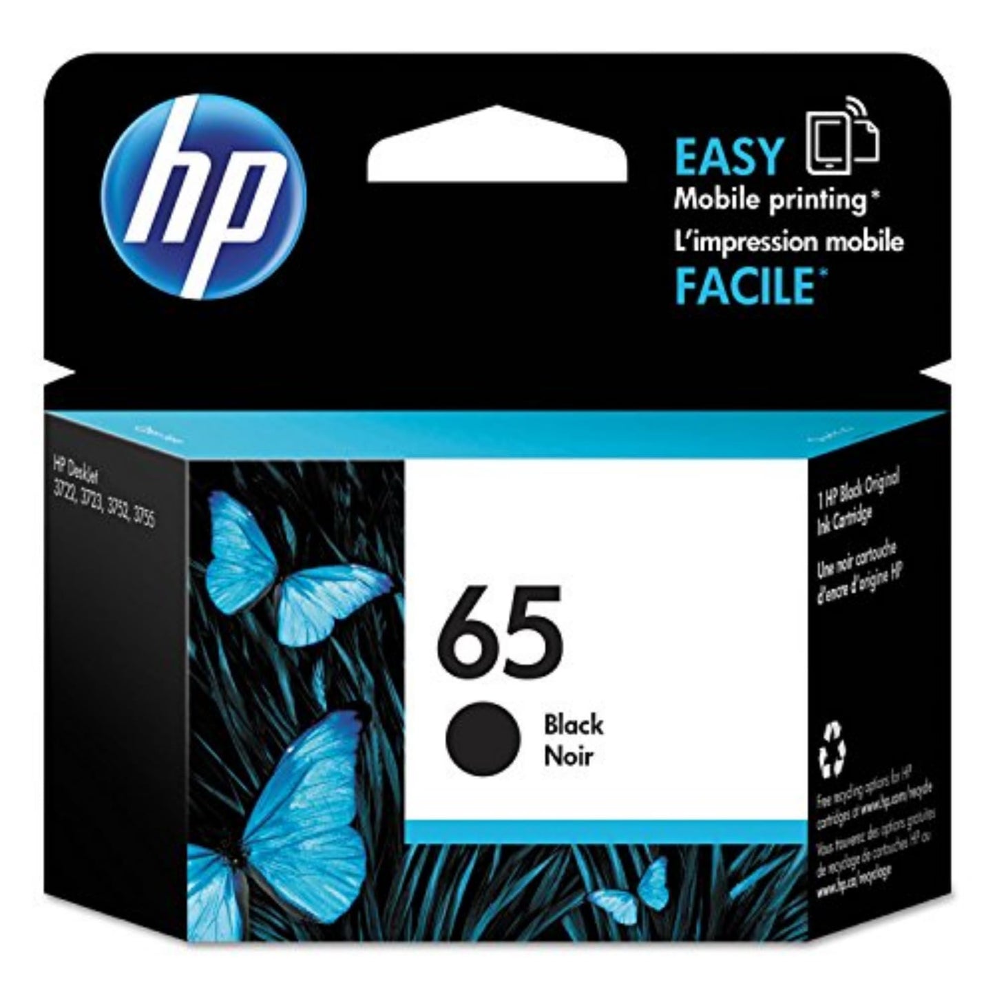 HP 65 Black Ink Cartridge for HP Printers | Works with Printer Series: AMP 100, DeskJet 2600, 3700; ENVY 5000 | Eligible for Instant Ink | N9K02AN