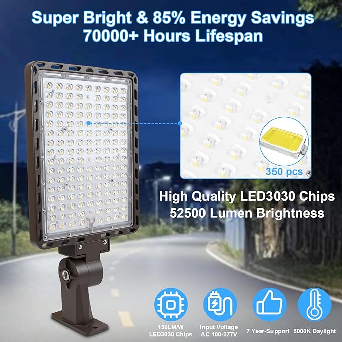 LED Parking Lot Light Commericial 350W 52500LM Bright Arm Dusk to Dawn LED Flood Lights Wall Mount Outdoor 5000K 100-277V IP65 Waterproof Shoebox Street Lighting for Park,Stadium,Barn 3 Pack