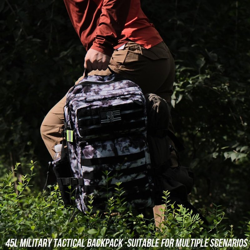 R.SASR 45L Tactical Backpack for Men Women, Military Assault Pack with MOLLE, Large 3 Day Bug Out Bag for Hiking Camping (Black and White)
