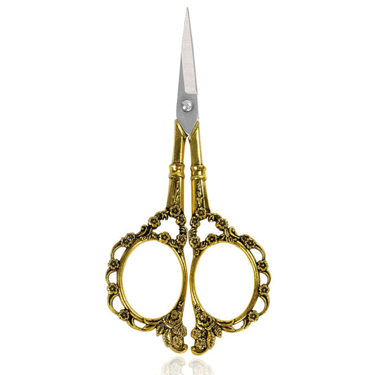 BIHRTC Vintage European Style Plum Blossom Scissors for Embroidery, Sewing, Craft, Art Work & Everyday Use (Gold)