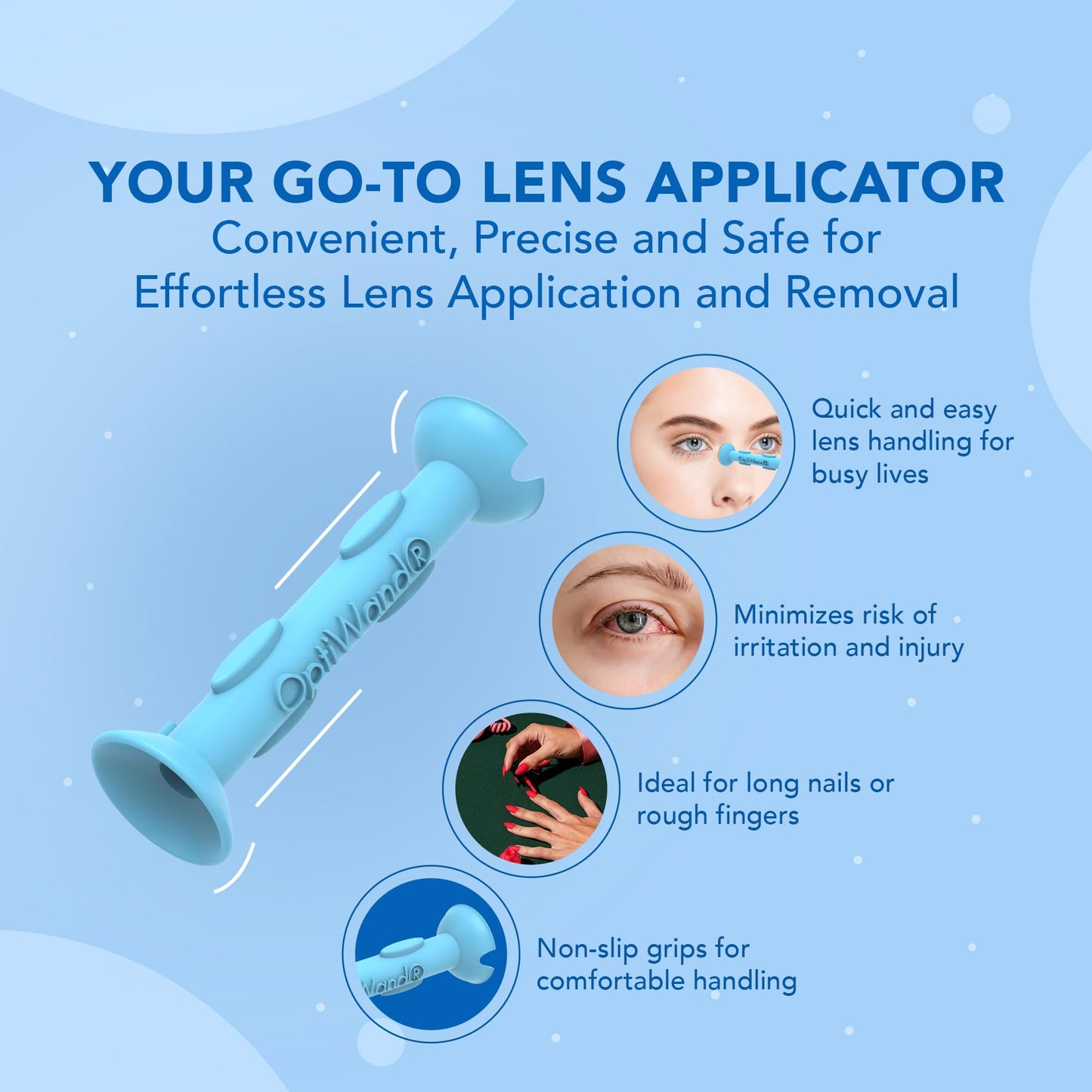 OptiWand 2 Pack - Small Portable Soft Contact Lens Removal & Insertion Tools - Silicone Rubber Eye Lens Inserter & Remover Device with Pincher End & Finger Grips Safe & Easy to Use, Travel Size 1.75"