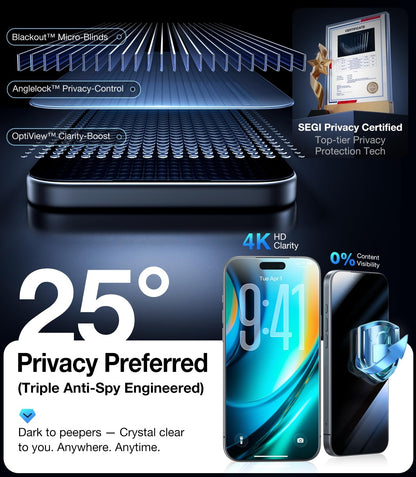 UltraGlass 9H+ Glass for iPhone 15 Pro Max Privacy Screen Protector [Invisible Privacy Armor] Screen Protector 15 Pro Max Tempered [Full Coverage & Longest Durable] 15 ProMax, 2 Pack