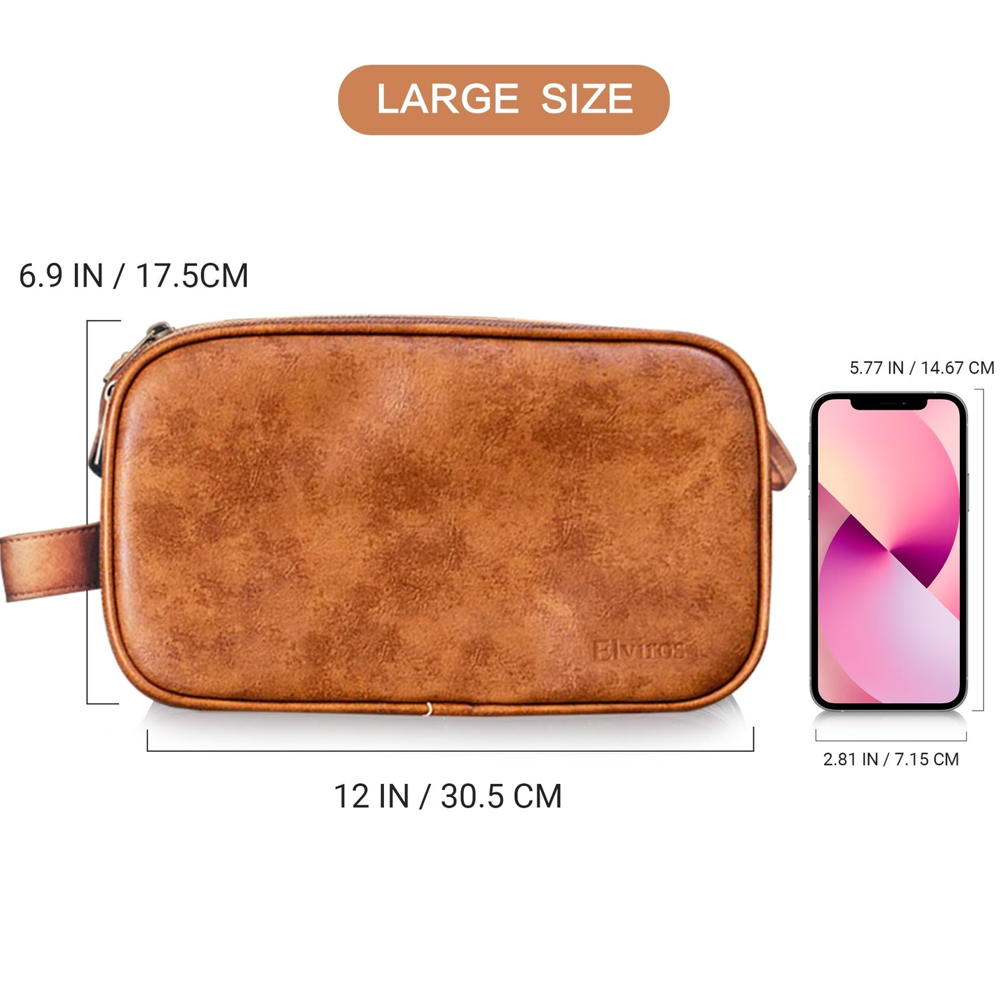 Elviros Toiletry Bag for Men, Large Travel Shaving Dopp Kit Water-resistant Bathroom Toiletries Organizer PU Leather Cosmetic Bags