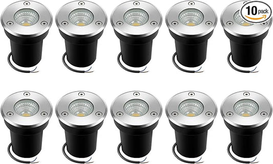 Junview 10Pack Landscape Lights - 6W LED Well Lights 12V-24V IP67 Waterproof Low Voltage Landscape Lighting for Driveway, Deck, Steps, Garden (Warm White)
