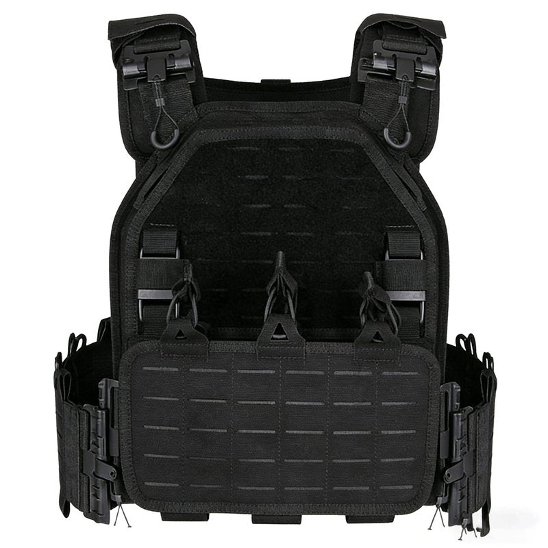 YAKEDA Tactical Outdoor Vest for Men /1000D Nylon Quick Release Laser-Cutting Modular Lightweight Vest (Black2.0)