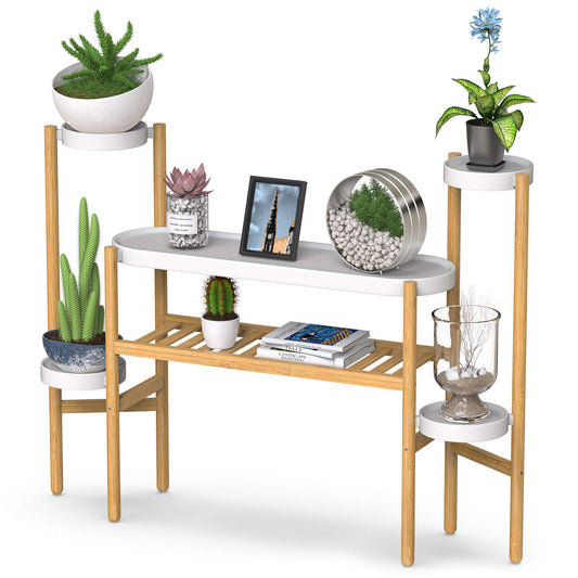 Wisuce Bamboo Plant Stands Indoor, 3 Tier Tall Corner Plant Stand Holder & Plant Display Rack for Garden Outdoor (3-2 Tier)