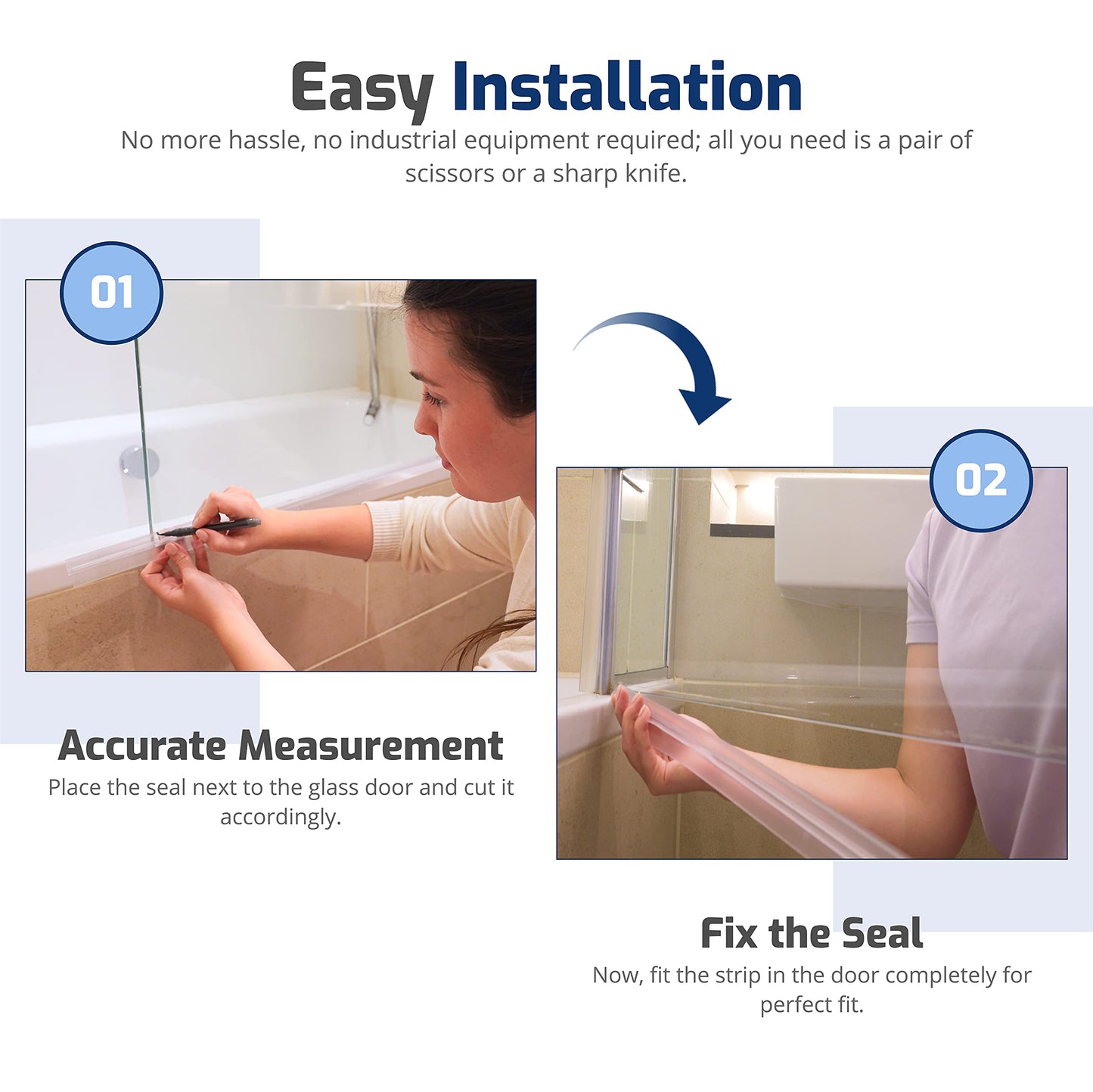 NYCENT Shower Door Seal Strip for 4-6mm Glass - Covers up to 20mm Gap - Perfect Transparent Shower Screen Seal Replacement with 90cm Adjustable Length (Straight)
