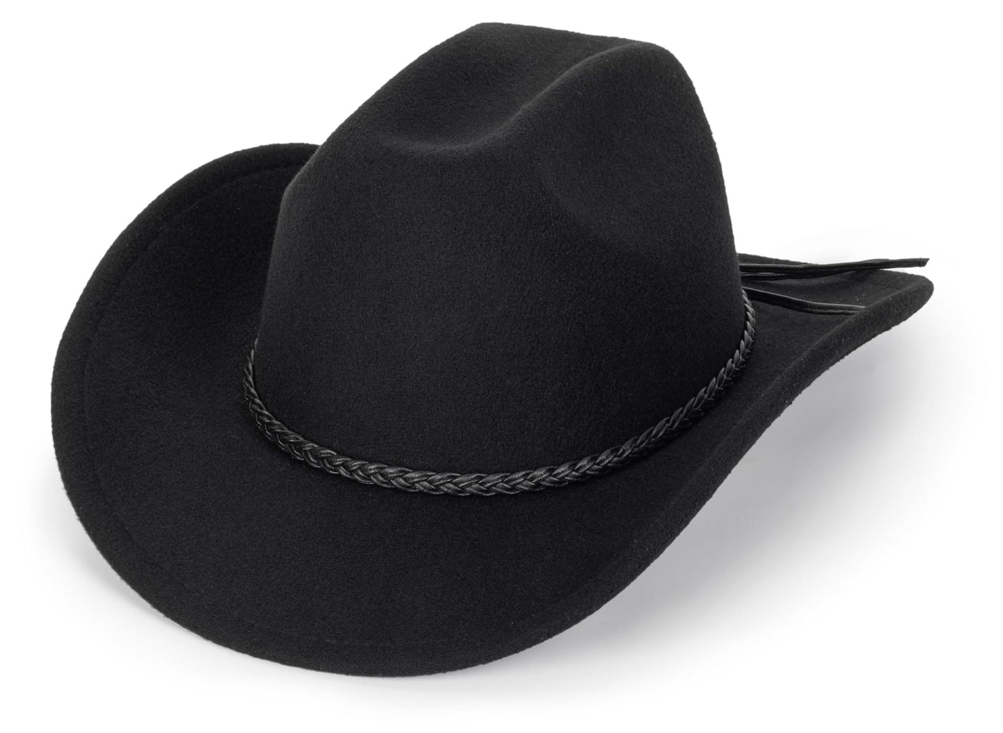 Retro Western Cowboy Hat for Men Women, Wide Brim Felt Cowgirl Fedora Hats with Braided Rope Band M