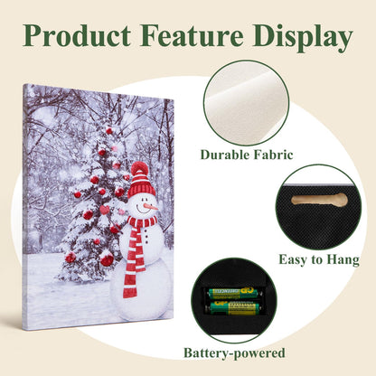 NIKKY HOME LED Christmas Picture Christmas Tree Picture Lighted Winter Pictures Wall Decor With Snowman Christmas Wall Art Winter Scene Decor 12" X 16"