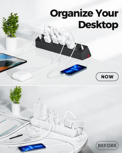 Desk Clamp Power Strip, 1875W Surge Protectors with 2 USB A, 2 USB C Ports, 4 AC Outlets, Desk Mount Charging Station, Fit 1.7 inch Tabletop Edge Thick, Desktop Outlets for Home Office.