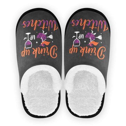 Boccsty Drink Up Witches Spa Slippers Halloween House Slippers Memory Foam Slippers Indoor Outdoor Non-Slip Home Shoes L for Men Woman