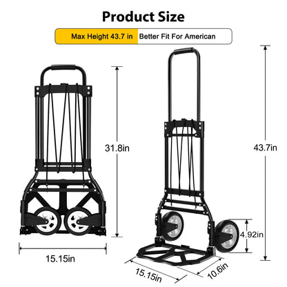 Folding Hand Truck and Dolly, 200 LB Capacity Upgraded Aluminum Dolly Cart, Extended Handle Portable Hand Truck for Travel, Moving, Shopping, Office Use, Black