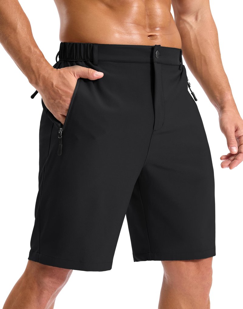 Pudolla Mens Hiking Shorts 5"/7"/9" Lightweight Quick Dry Casual Golf Shorts for Men Work Fishing with 3 Zipper Pockets(Black 9 Inseam-L)