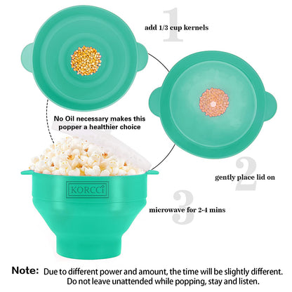 The Original Korcci Microwaveable Silicone Popcorn Popper, Microwave Popcorn Popper, Collapsible Microwave Popcorn Maker Bowl, No Oil Required, Use In Microwave, Dishwasher Safe (Blue)