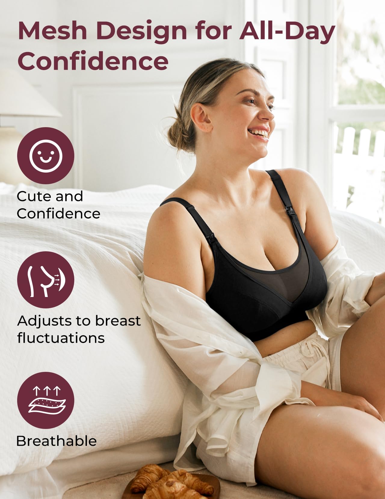 Momcozy Mesh Support Pumping Bra Hands Free Suitable for 36C-44G, HF018 Comfortable Plus Size Pumping and Nursing Bra in One Black