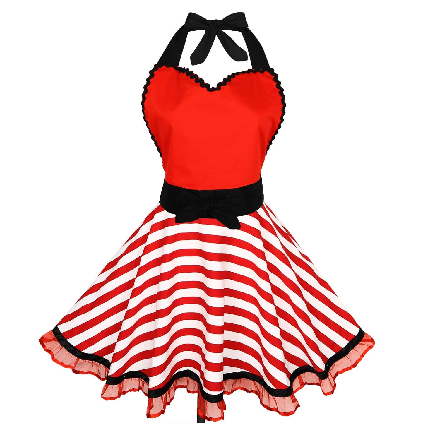 Violet Mist Lovely Retro Kitchen Aprons Women Girl Red Sweetheart Striped Apron for Ladies Cute Lace Apron Vintage Apron Red Christmas Apron 1950s French Maid Cooking Apron Adjustable Waist Mom Gift