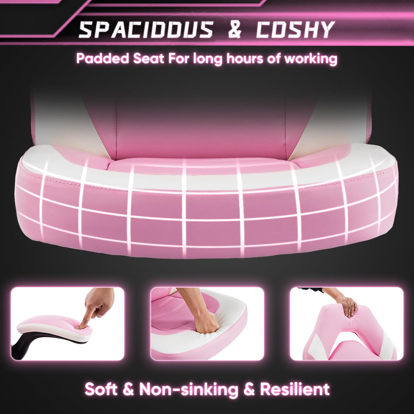 Gaming Ergonomic Office Chair for Adults, Height Adjustable Computer Desk Chair with Flip-up Armrests, PU Leather Swivel Video Game Chair with 360° Rolling Wheels, Pink