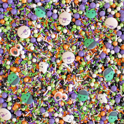 Sprinkle Pop Monster Mashup Sprinkle Mix| Orange Black White Lime Purple Sprinkles| Halloween Sprinkles with ~6 monster, ghosts, creepy eyeballs Made in USA for Decorating Cakes Cookies Cupcakes, 2oz