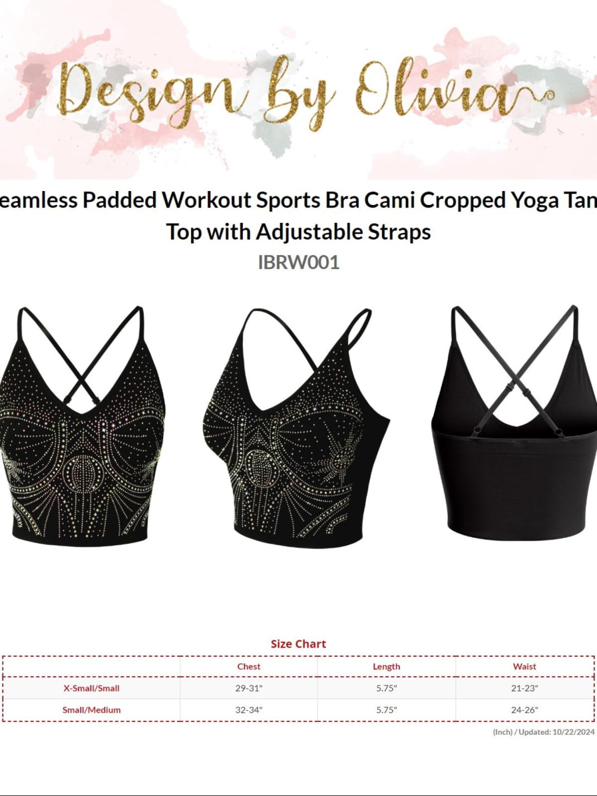 Design by Olivia Women's Seamless Padded Workout Sports Bra Cami Cropped Yoga Tank Top with Adjustable Straps Lavender LX