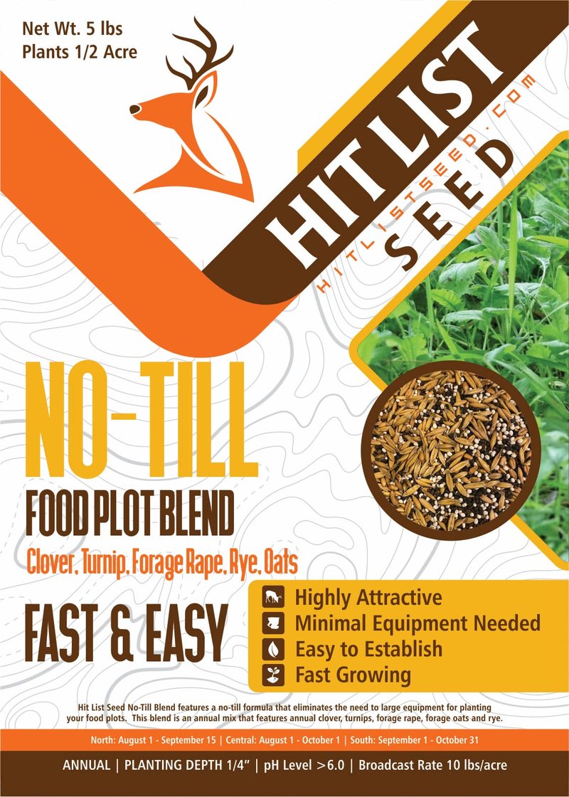 Hit List Seed No Till Food Plot Seeds for Deer [Annual Mix] – Throw and Grow Food Mix – Deer Seed Blend with Clover, Rye, Turnip, Brassica, Oats – No Plow Planting – 5 lbs