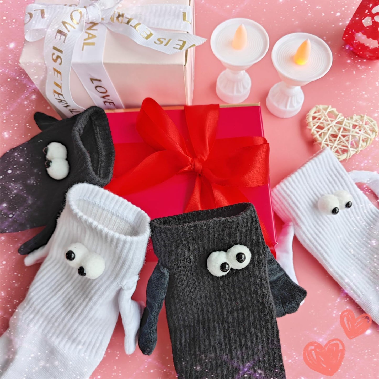 SUUYOO Magnetic Hand Holding Socks, Funny Socks for Women Men, Crazy Silly Sock for Kids, Cute Couple Friendship Sister White Elephant Novelty Gifts