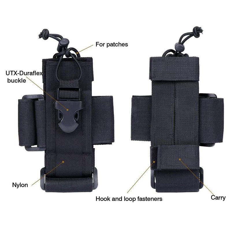 LUITON Tactical Molle Radio Pouch - Heavy Duty Holster Bag for Two-Way Walkie Talkies - Compatible with Bags/Packs/Duffels (Black)