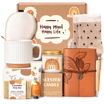Gift Baskets for Women, 9pcs Unique Happy Birthday Gifts for Women, Thank You Basket Christmas Ideas Box w/Coffee Mug Her Mom Friend Teacher Coworker, Best Employee Appreciation Gifts