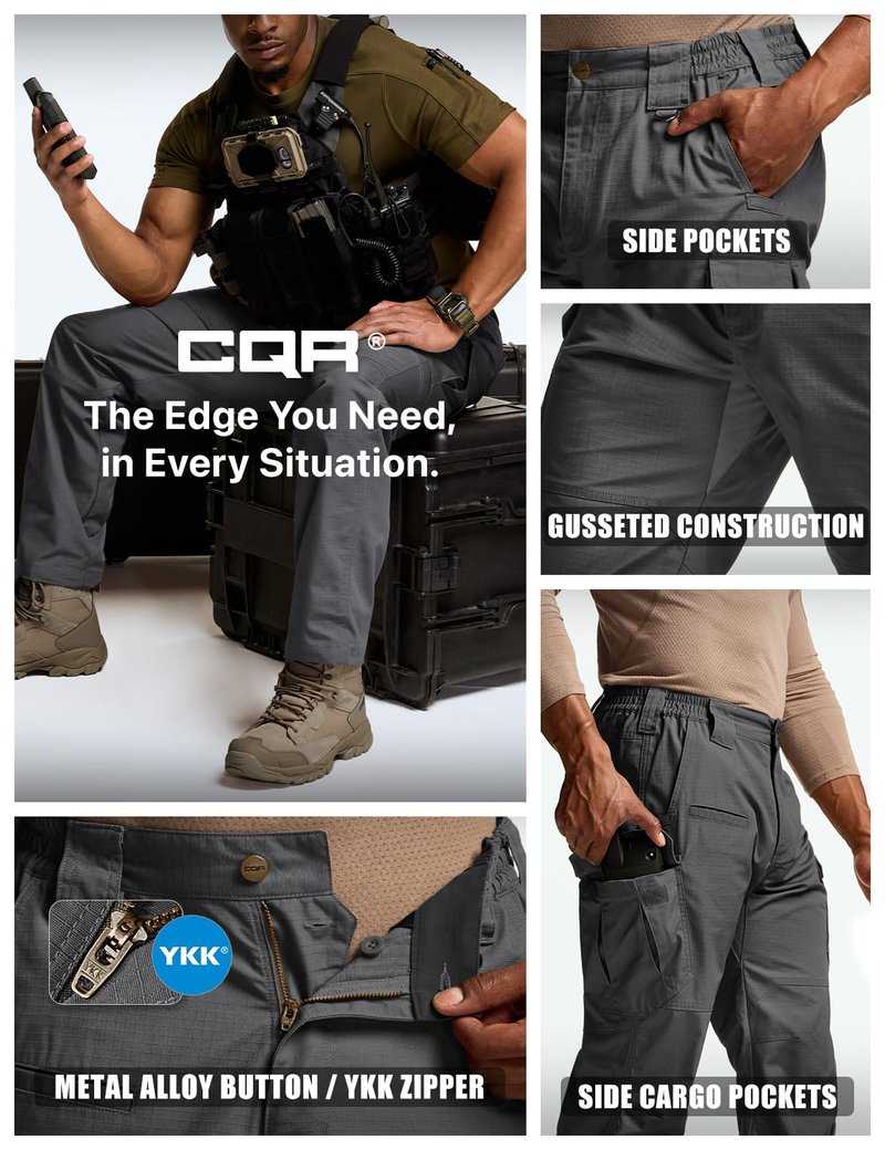 CQR Men's Tactical Pants, Water Resistant Ripstop Cargo Pants, Lightweight EDC Work Hiking Pants, Outdoor Apparel, Raider Mag Pocket Charcoal, 34W x 32L