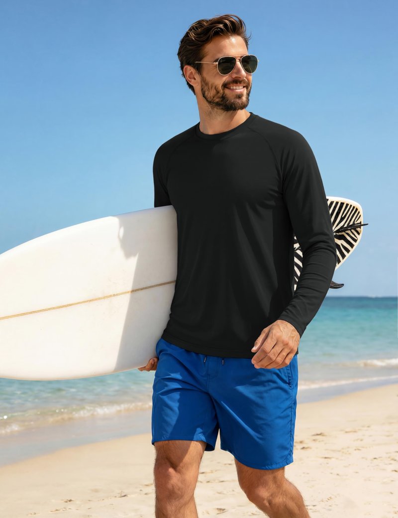 MAGCOMSEN 2 Pack Men's Long Sleeve Shirts Sun Protection UPF 50+ UV SPF Dry Fit T-Shirt for Swim Athletic Black XL