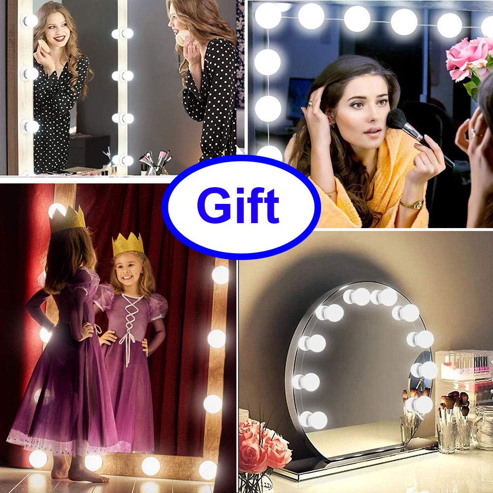Hollywood Style Mirror Lights Kit DIY, LED Vanity Makeup Lamp 14 Globe Bulbs Dimmable Stick on to Mirror USB with 3 Light Colors & 10 Brightness Levels for Dressing Table Room, Bathroom, Bedroom