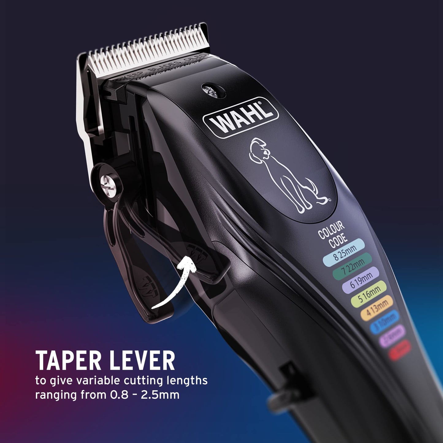 WAHL Colour Pro Rechargeable Pet Clipper, Clippers with Coded Combs, Full Coat Grooming for Dogs, Low Noise, Corded/Cordless Dog Clippers, Black