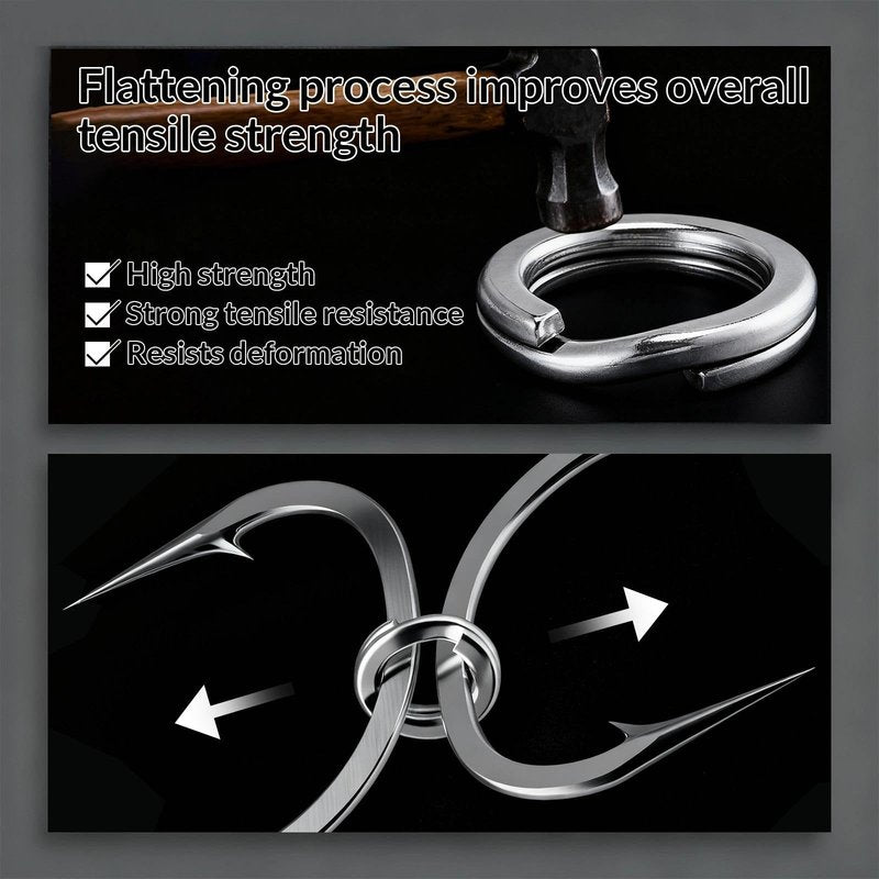 FishTrip Split Rings Fishing 50Pcs - Stainless Steel Heavy Duty Split Ring Pliers Saltwater Treble Hooks Terminal Tackle Connector (Size 8)
