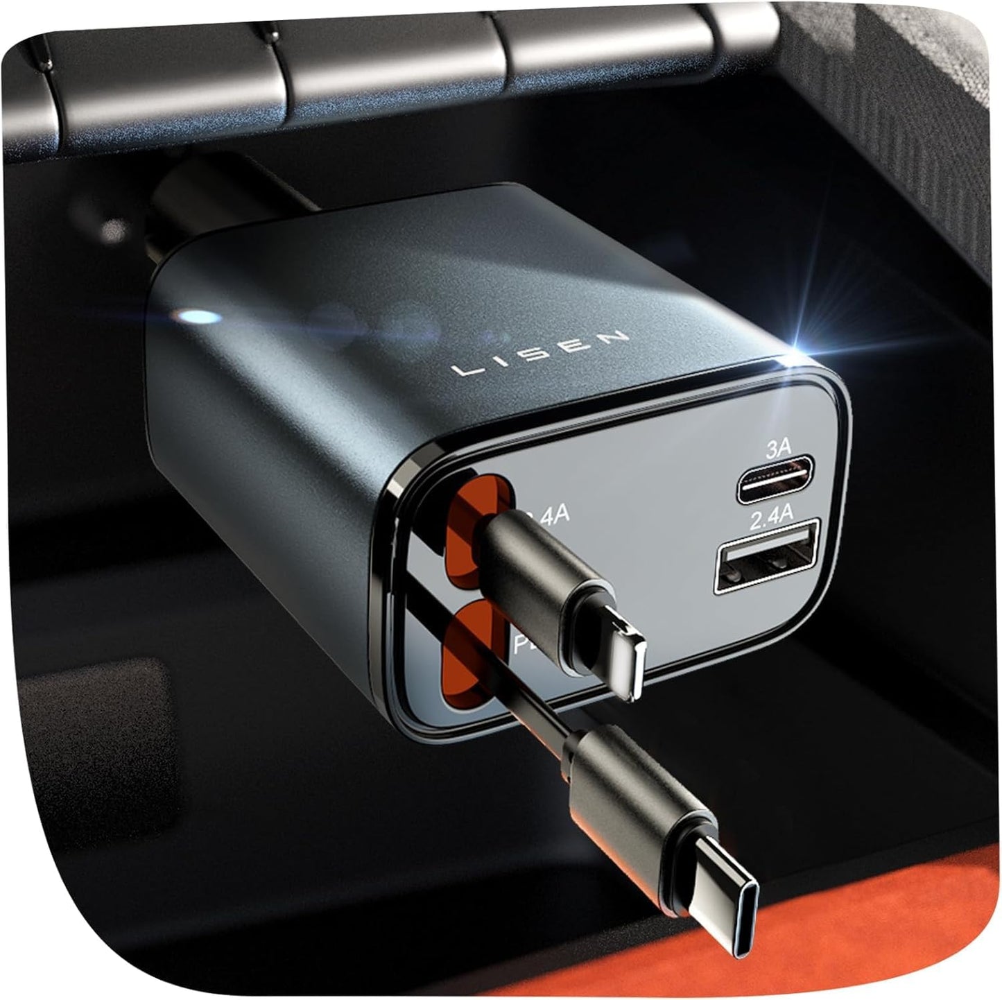 LISEN for iPhone 17 Retractable Car Charger Adapter 69W Cigarette Lighter USB Charger Car Phone Charger USB C Fast Charge Car Accessories Gifts for Men Women for iPhone 17 Air 16 15 Pro Max