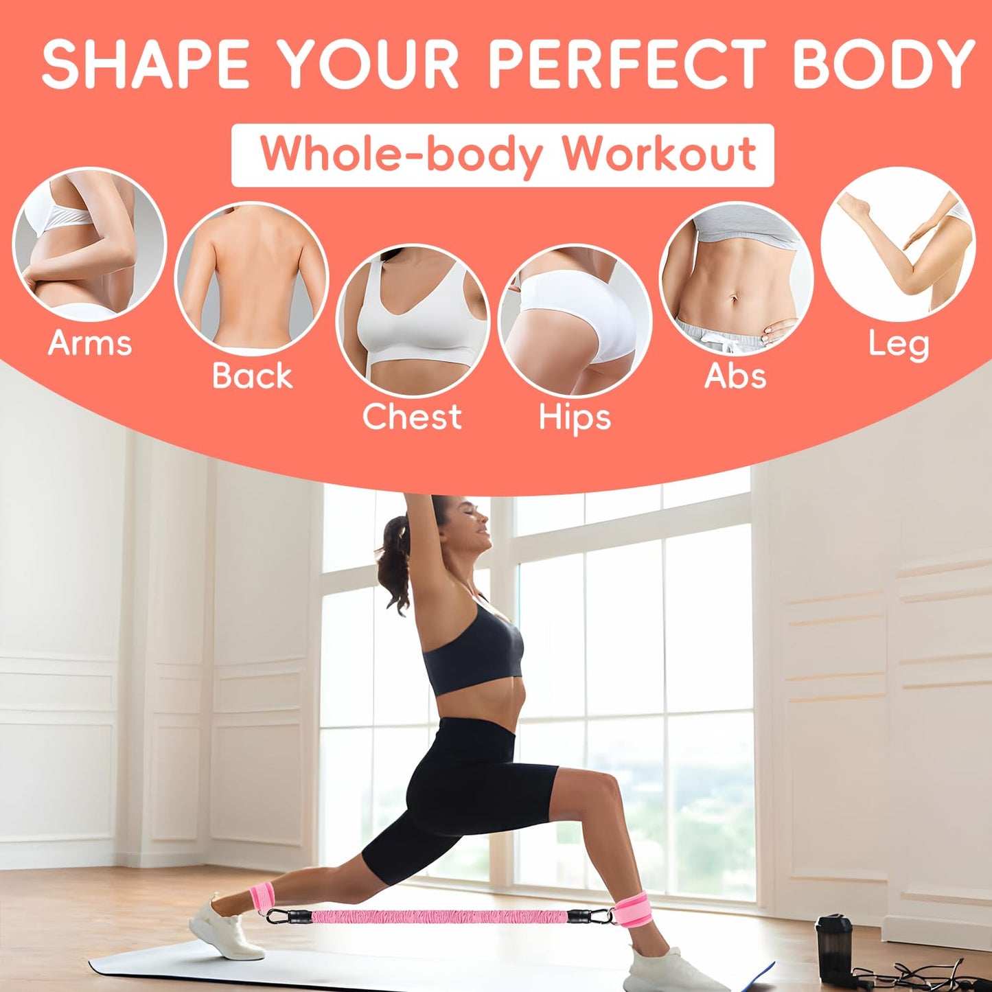 9 pcs Ankle Resistance Bands with Cuffs, Ankle Weights for Legs Glutes, Ankle Bands for Working Out Exercise Bands Set for Butt Lift Women Workout Equipment, Perfect for Gym Home Workouts