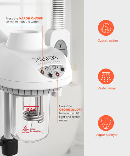 TASALON 2-in-1 Professional Facial Steamer, Hot Ozone Face Steamer for Facial with 5X Magnifying Lamp, Esthetician Steamer for Salon Beauty and Spa Shop, Skin Care Equipment with New Upgrade Wheels