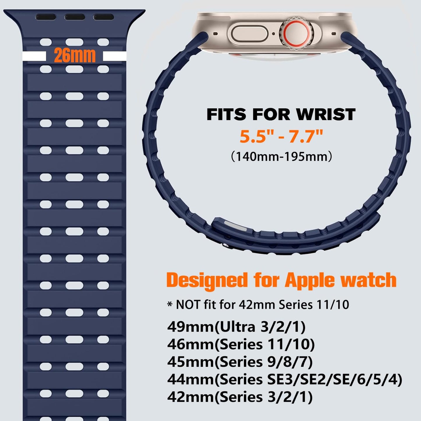 Bandletic Magnetic Strap Compatible with Apple Watch Strap 45mm 44mm 46mm 49mm 42mm, Soft Silicone Sport Band for Apple Watch Ultra 3/2/1/SE/iWatch Series 11 10 9 8 7 6 5 4 3 2 1 Women Men,Navyblue